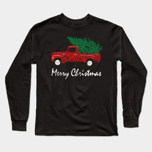 Merry Christmas Retro Vintage Red Truck Long Sleeve T-Shirt